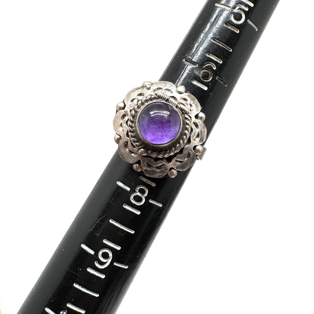 Vintage Taxco Sterling Silver Amethyst Poison Ring Adjustable - Picture 13 of 15